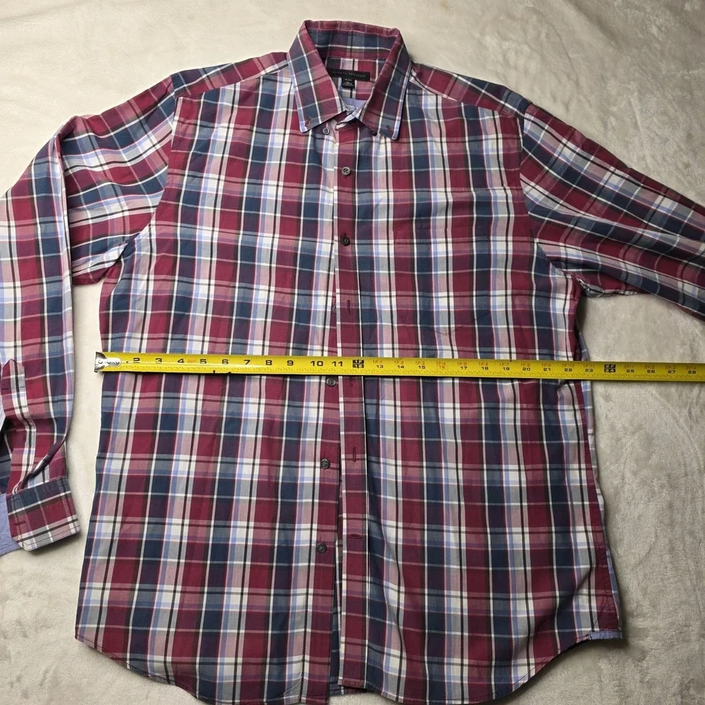 Banana Republic Linen Shirt Mens‎ Large Red Plaid Button Up made in Bangladesh